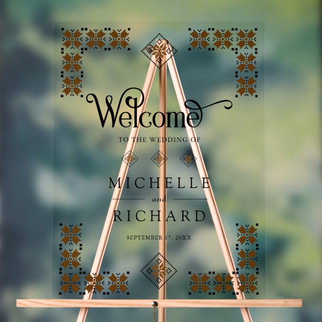 Brown Black Ukrainian Wedding Welcome Acrylic Sign (Neutral)