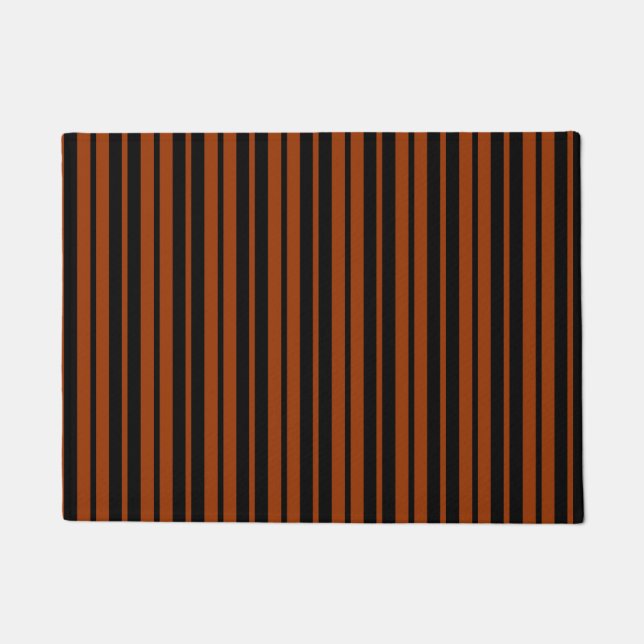 Brown Black Vertical Stripes Pattern Design Doormat (Front)