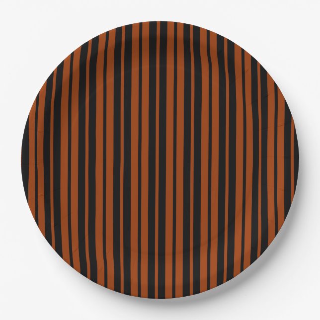 Brown Black Vertical Stripes Pattern Design Paper Plate (Front)
