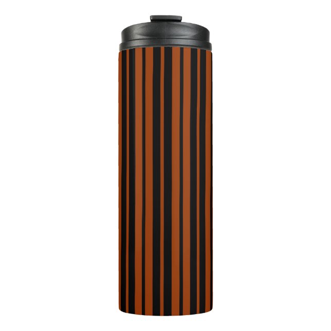Brown Black Vertical Stripes Pattern Design Thermal Tumbler (Front)