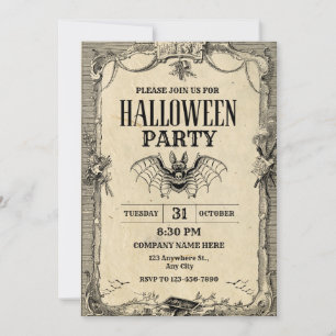 Brown Black Vintage Office Party Halloween Invitation