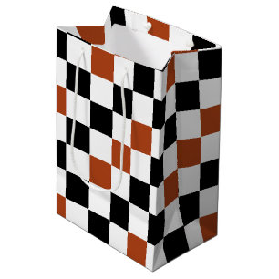 Brown Black White Chequered Pattern Design Medium Gift Bag