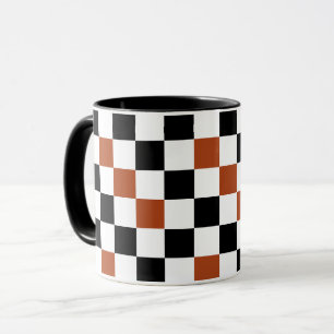 Brown Black White Chequered Pattern Design Mug