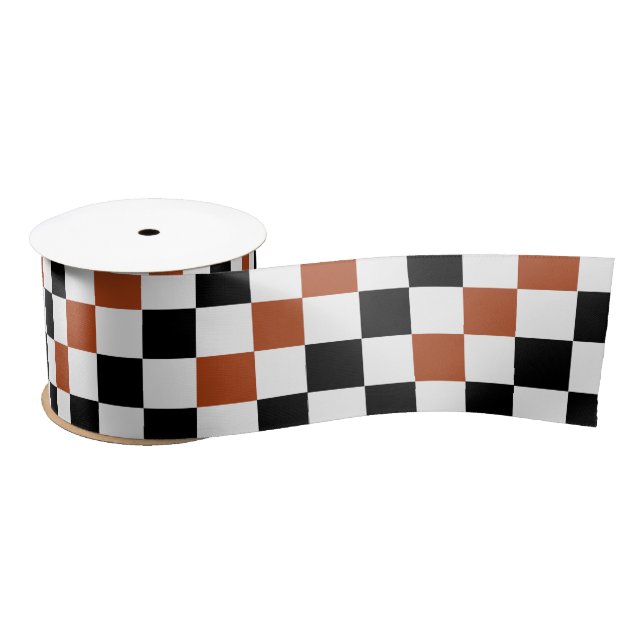 Brown Black White Chequered Pattern Design  Satin Ribbon (Spool)