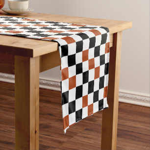 Brown Black White Chequered Pattern Design Short Table Runner