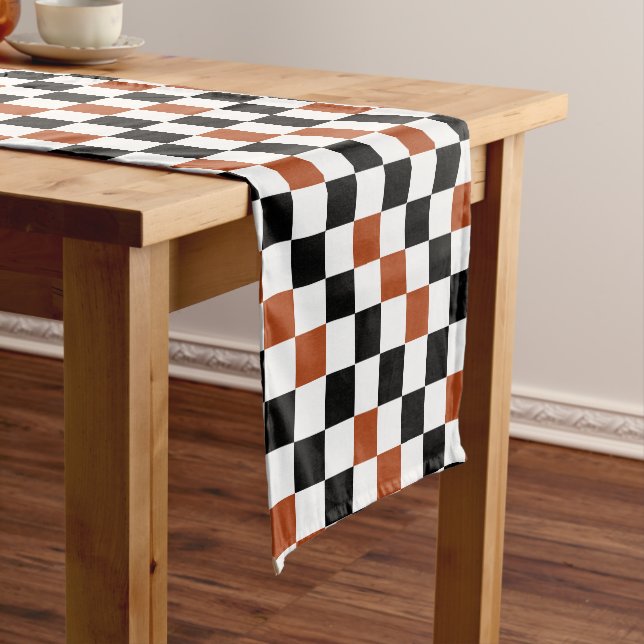 Brown Black White Chequered Pattern Design  Short Table Runner (In Situ)