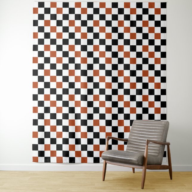 Brown Black White Chequered Pattern Design  Tapestry (In Situ)