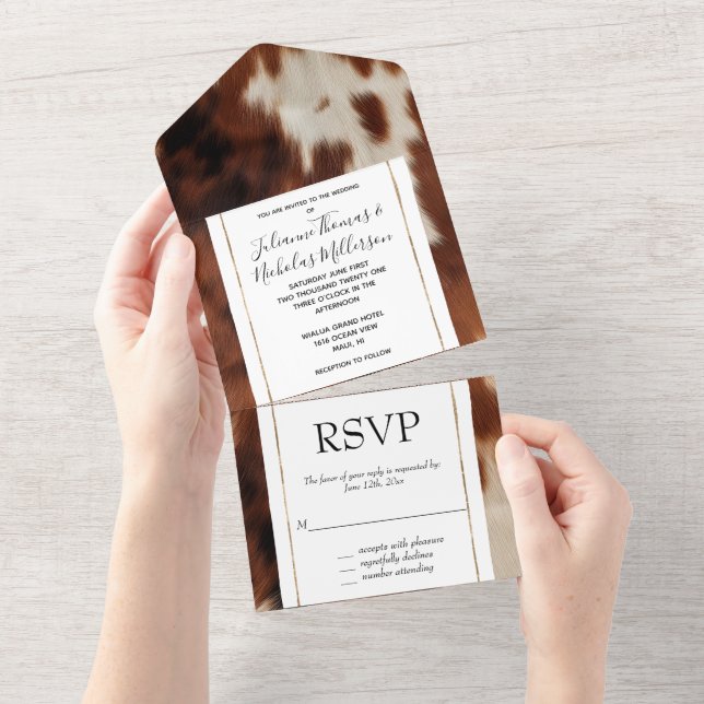 Brown Black White Cowhide All In One Invitation (Tearaway)