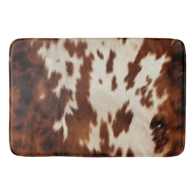 Brown Black White Cowhide Bath Mat (Front)