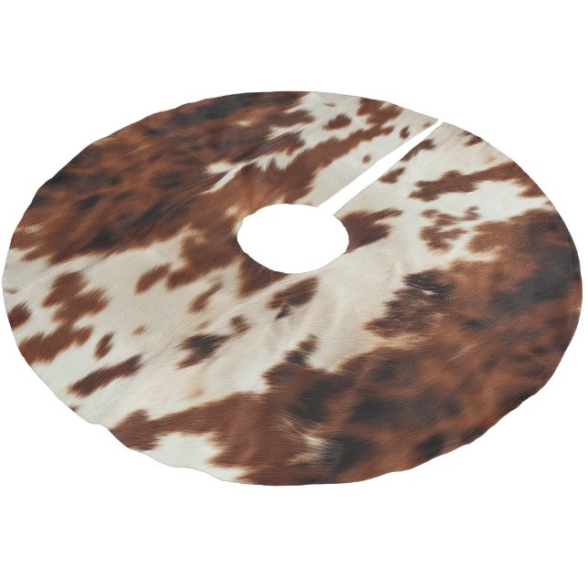 Brown Black White Cowhide Brushed Polyester Tree Skirt (Angled)