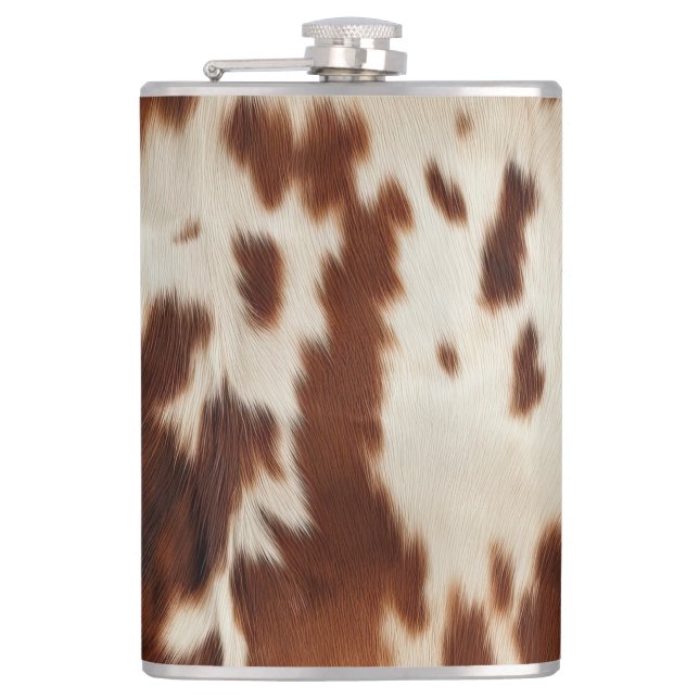 Brown Black White Cowhide Hip Flask (Front)