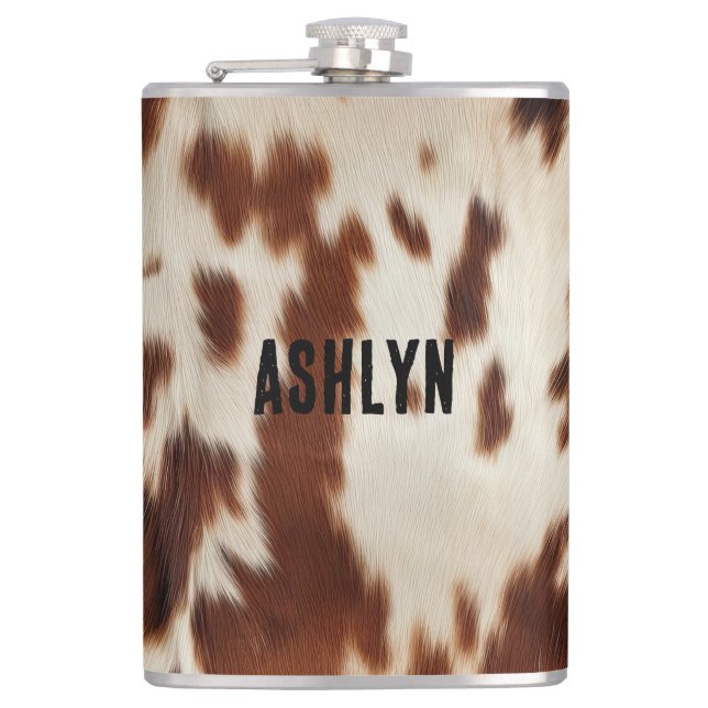 Brown Black White Cowhide Hip Flask (Front)