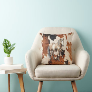 Brown Black White Cowhide Horse Cushion