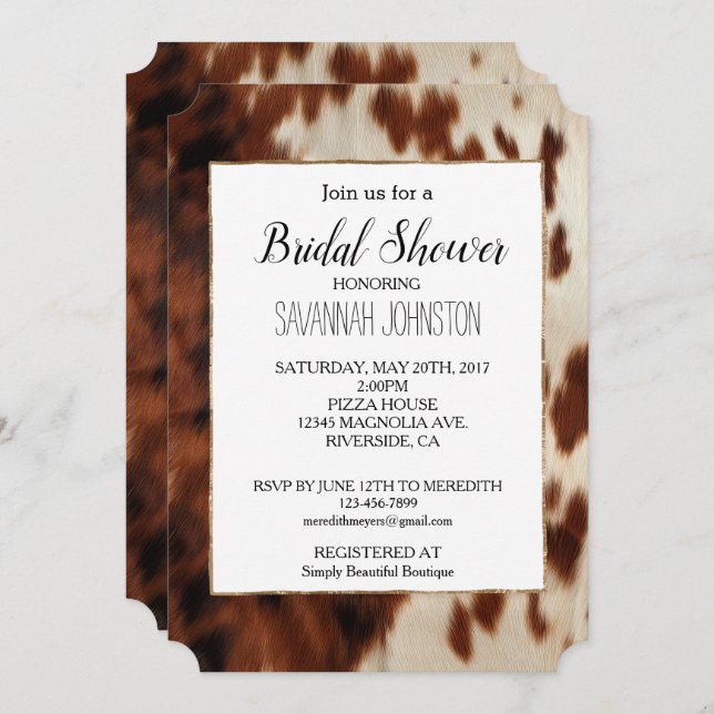 Brown Black White Cowhide Invitation (Front/Back)