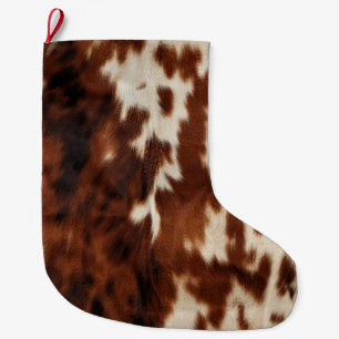 Brown Black White Cowhide Large Christmas Stocking