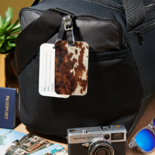 Brown Black White Cowhide Luggage Tag