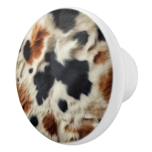 Brown Black White Cowhide Print Country Western Ceramic Knob (Right)