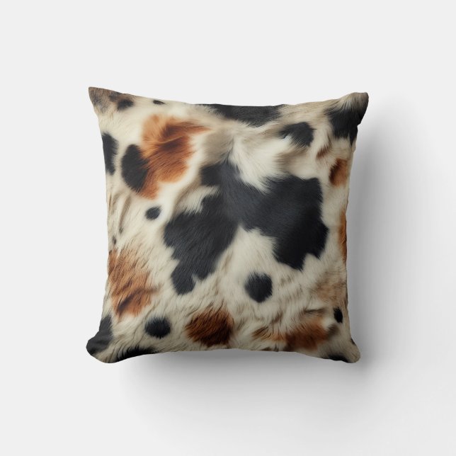 Brown Black White Cowhide Print Country Western Cushion (Front)