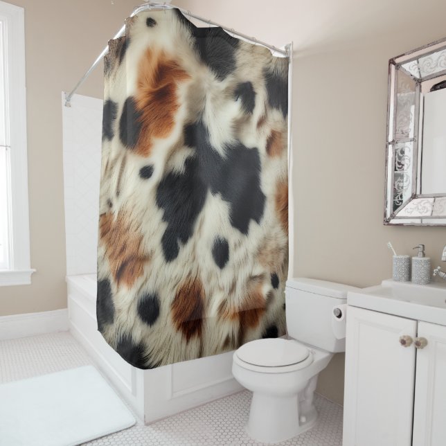 Brown Black White Cowhide Print Country Western Shower Curtain (In Situ)