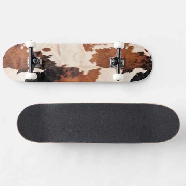 Brown Black White Cowhide Skateboard (Horz)