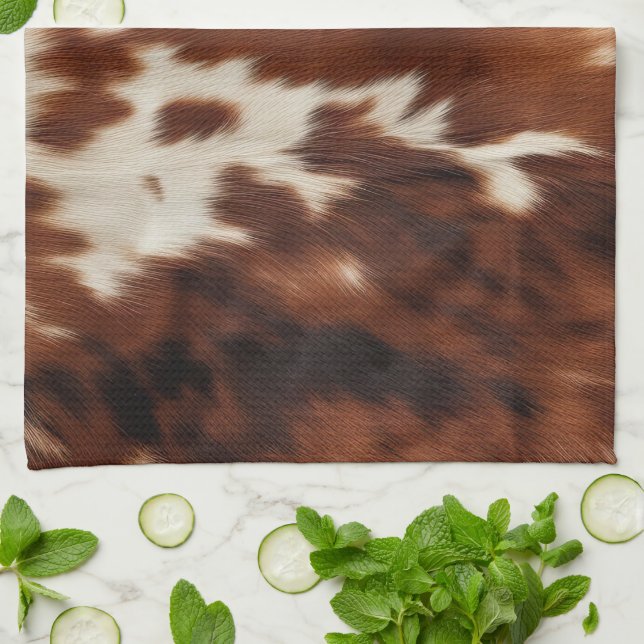 Brown Black White Cowhide Tea Towel (Folded)