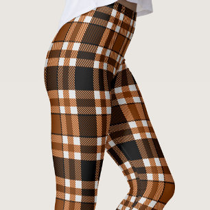Brown Black White Flannel Tartan Pattern Design  Leggings