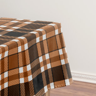 Brown Black White Flannel Tartan Pattern Design Tablecloth