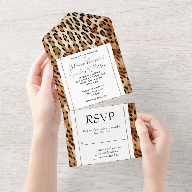 Brown Black White Leopard Animal Print All In One Invitation (Tearaway)