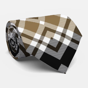Brown, Black, White Tartan Plaid Pattern Tie