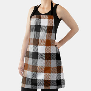 Brown Black White Twill Gingham Design Apron
