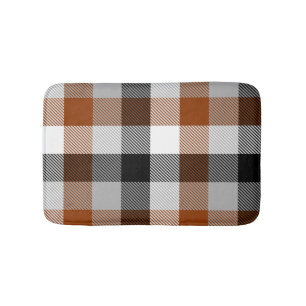 Brown Black White Twill Gingham Design Bath Mat