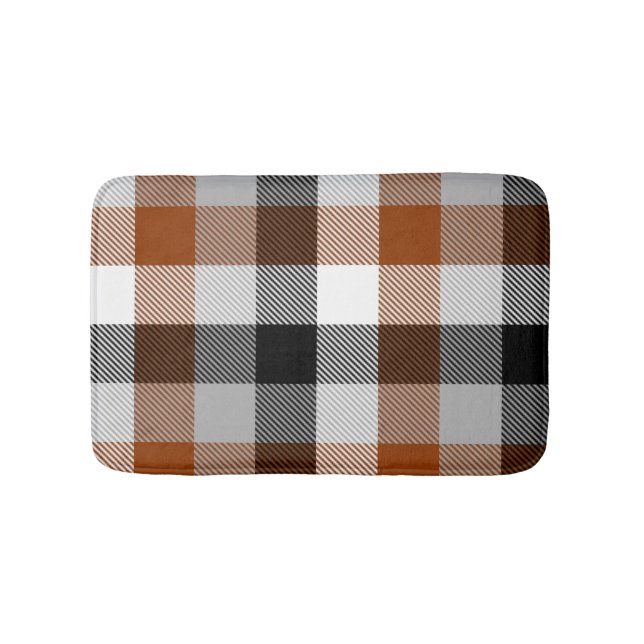 Brown Black White Twill Gingham Design  Bath Mat (Front)