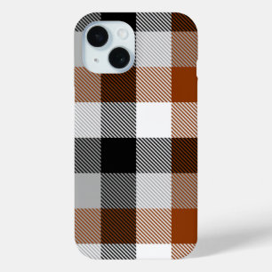 Brown Black White Twill Gingham Design iPhone 15 Case