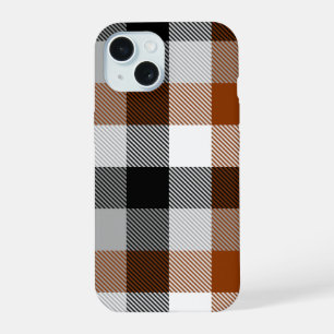 Brown Black White Twill Gingham Design iPhone 15 Case