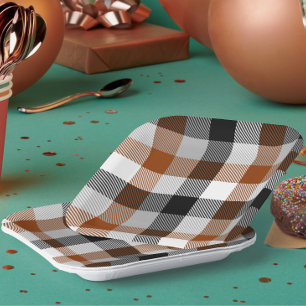 Brown Black White Twill Gingham Design Paper Plate