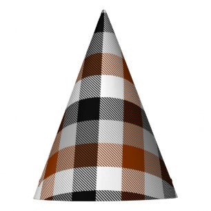Brown Black White Twill Gingham Design Party Hat