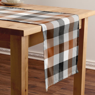 Brown Black White Twill Gingham Design Short Table Runner