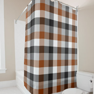 Brown Black White Twill Gingham Design  Shower Curtain