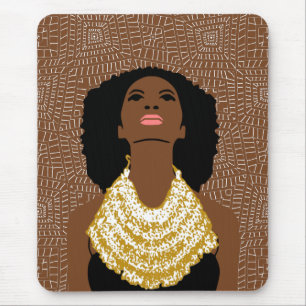 brown Black Woman Looking Up Tribal Necklace Mouse Pad