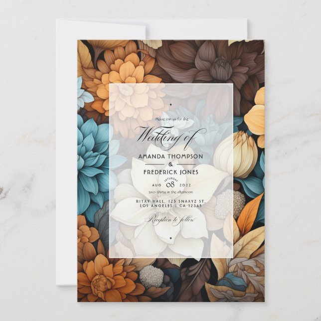 Brown Blend Floral Winter Wedding Invitation (Front)