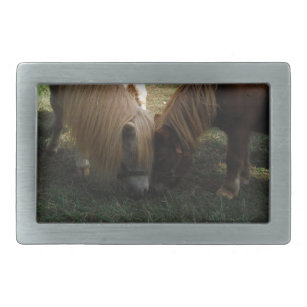 Brown Blonde," Miniature Horses"Two Little Ponies Rectangular Belt Buckle