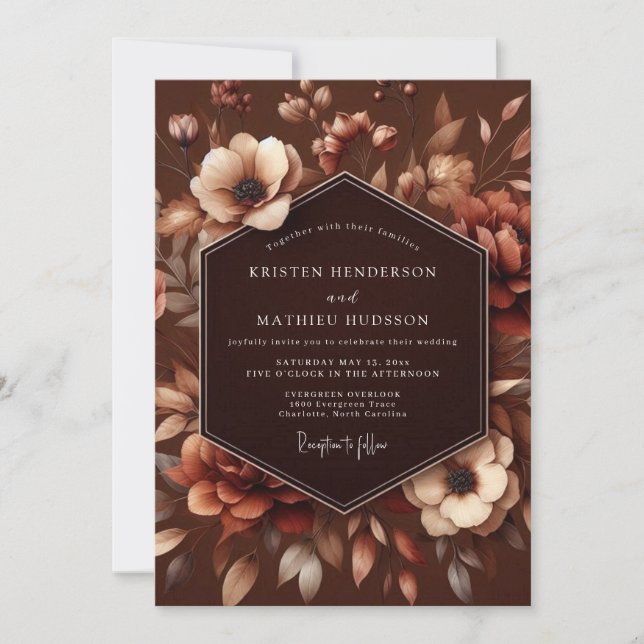 Brown Bloom Autumn Romance Wedding Invitation (Front)