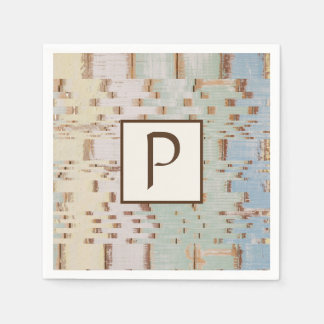 Brown Blue Abstract Monogrammed Napkin