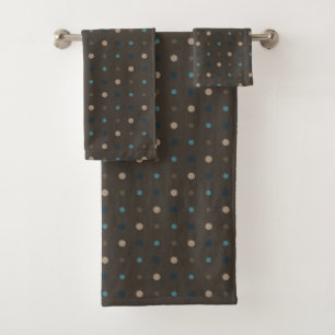 Brown, Blue and Beige Dots Bath Towel Set