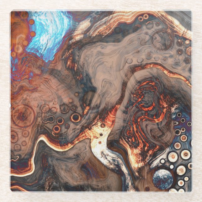 Brown, blue and Orange Modern Art   Glass Coaster (Front)
