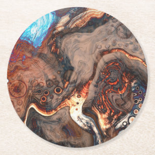 Brown, blue and Orange Modern Art Round Paper Coaster