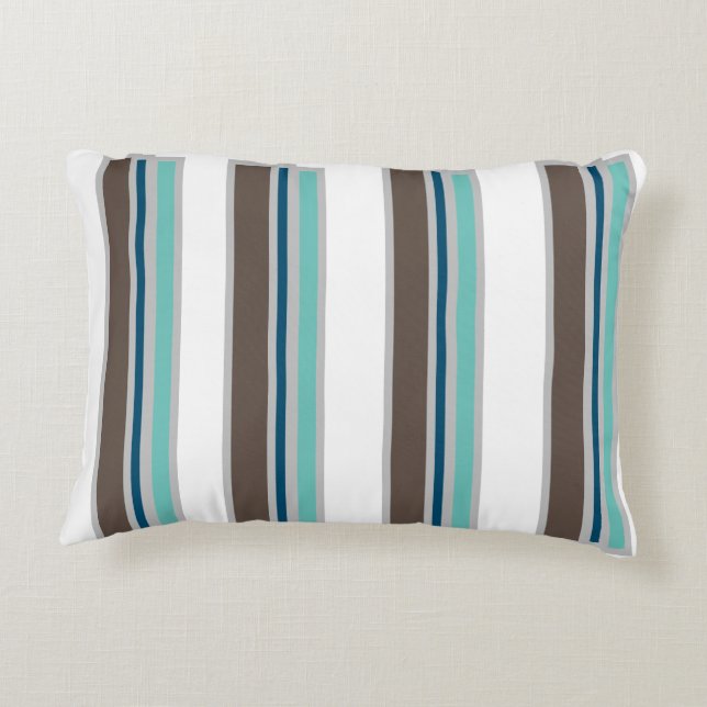 Brown, Blue and Teal Striped Decorative  Accent  Decorative Cushion (Back)