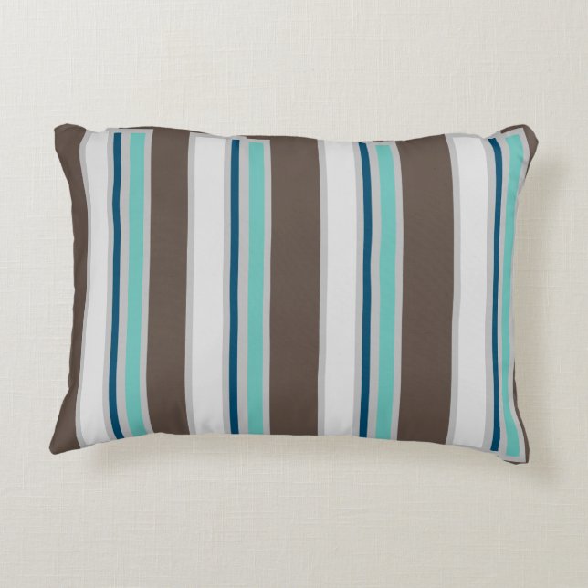 Brown, Blue and Teal Striped Decorative  Accent Pi Decorative Cushion (Back)