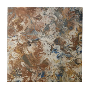 Brown, Blue, and White Abstract Ceramic Tile