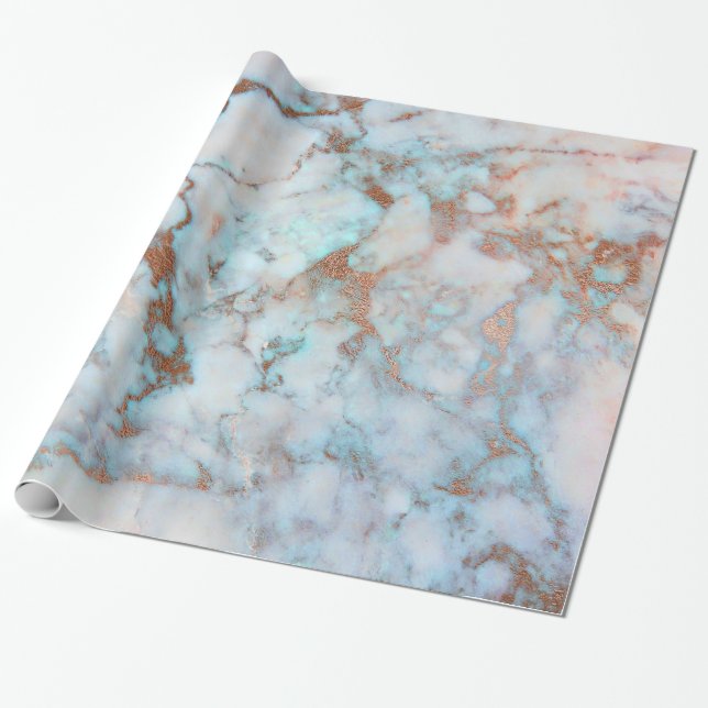 Brown Blue And White Marble Wrapping Paper (Unrolled)